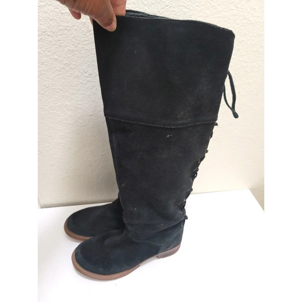 ZiGi Girl Over The Knee Boots Womens Black Suede Lace Up Back Side Zip Tall‎